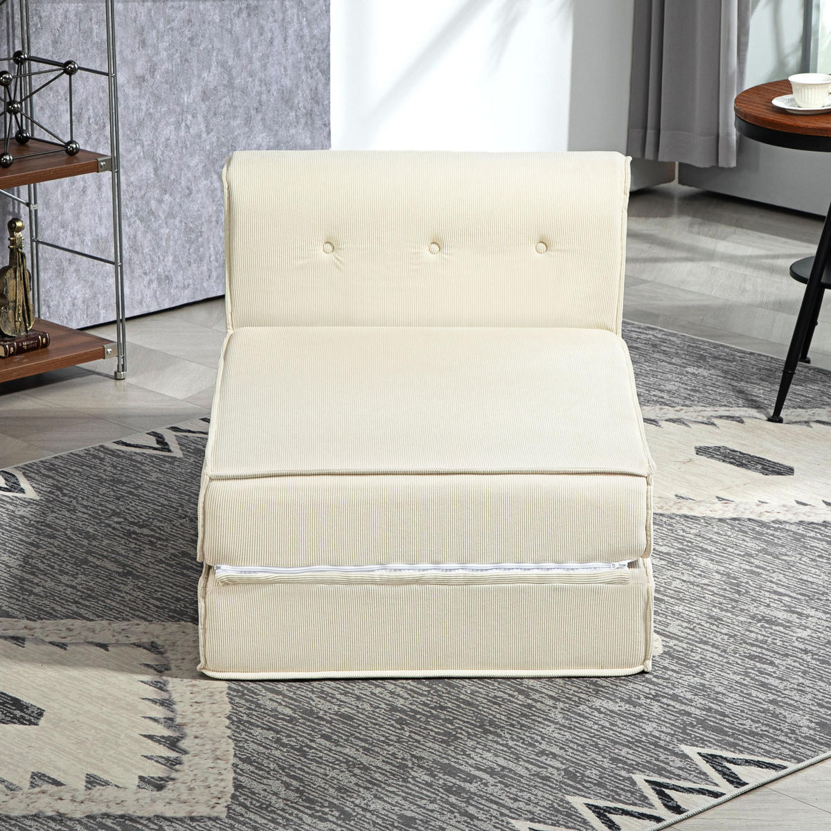 BODENSOFA 2-in-1 Klappbar Schlafsofa mit Kordoptik für Wohnzimmer Cremeweiß - Creme, Textil (73/65/100cm) - HOMCOM