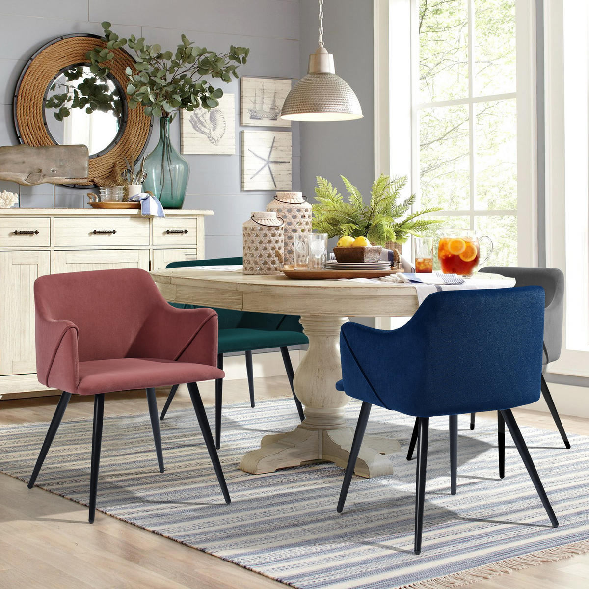 ARMLEHNSTUHL-SET 2 Stück in Samt Metallbeine - Blau/Ahornfarben, Holzwerkstoff/Textil (54/75/53cm) - Urban Meuble