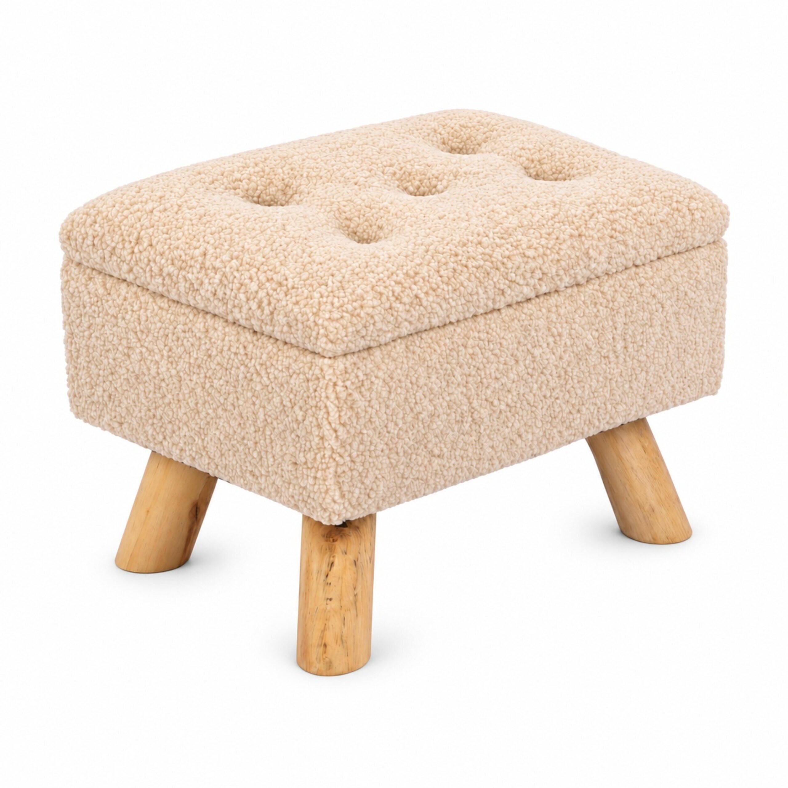 PUF Bej cu spațiu de depozitare material teddy - bej, material textil/compozit lemnos (38/28/28cm) - Relaxdays