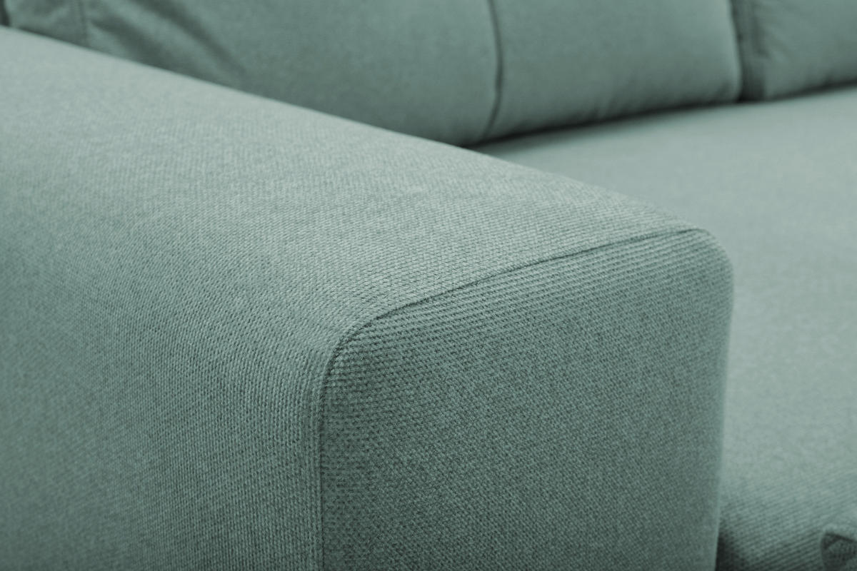 ECKSOFA AVRA L-förmig, mit Stauraumbehälter-in RINO-Stoff, Komfort & Eleganz, lose Rückenkissen, freistehend, RECHTS 251x165x85 cm Light green - Hellgrün, Holz/Textil (251/165cm) - DomoHome