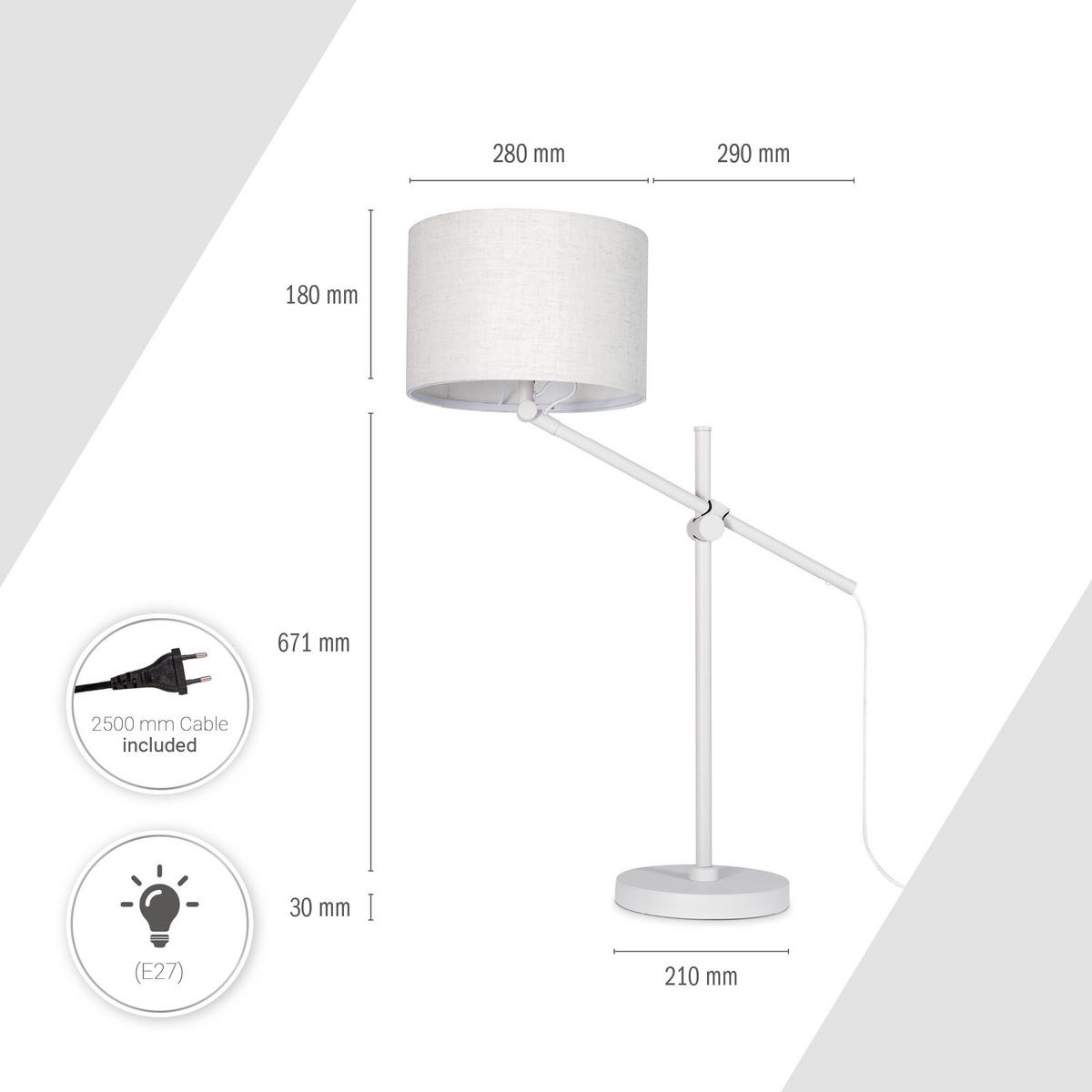 TISCHLAMPE Tom - Weiß, Metall (57/28/78.1cm) - Paco Home