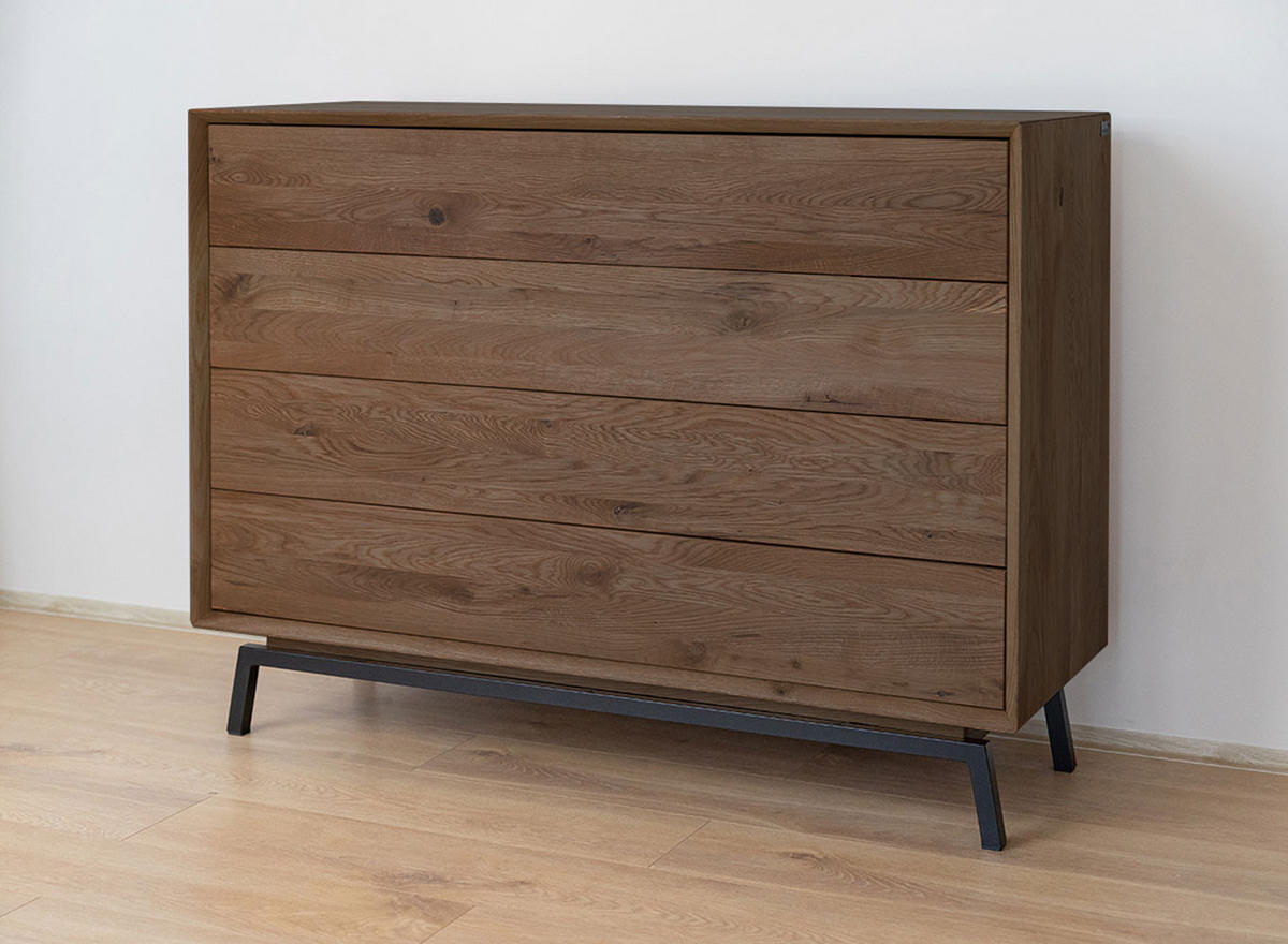 KOMMODE Modern Loft Eiche Tabak 121 / 45 / 90cm - Dunkelbraun/Schwarz, Holz (121/90/45cm) - Feldmann-Wohnen