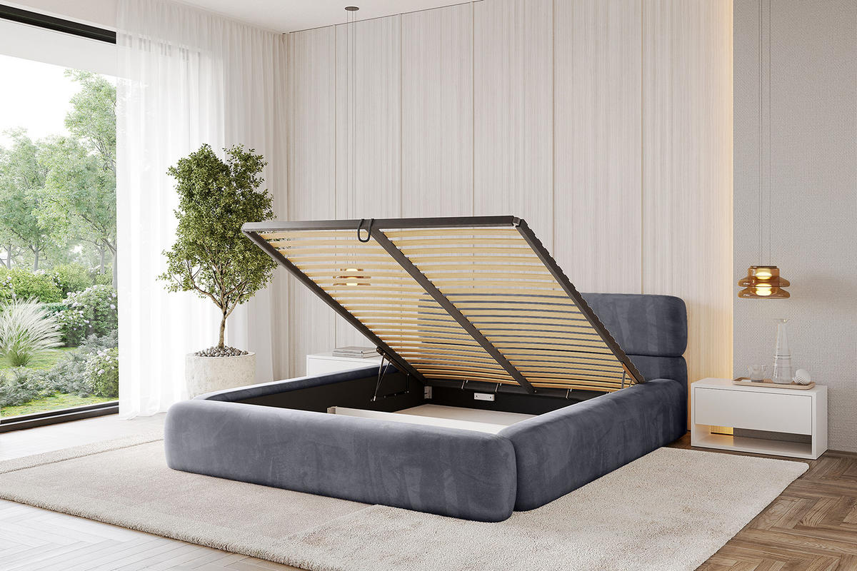 POLSTERBETT mit Bettkasten und Lattenrost, Boxbett ohne Matratze - ENORA-V1 120x200 Dunkelgrau - Dunkelgrau, Holzwerkstoff/Textil (120/200cm) - ALTDECOR