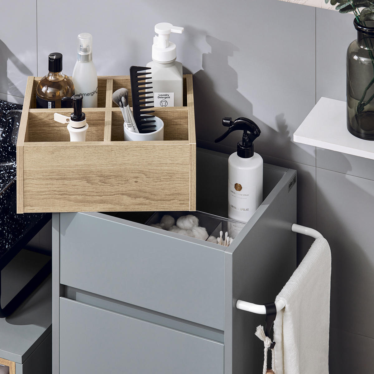 WÄSCHESCHRANK Dunkelgrau - Grau, Holzwerkstoff (35/90/30cm) - SoBuy