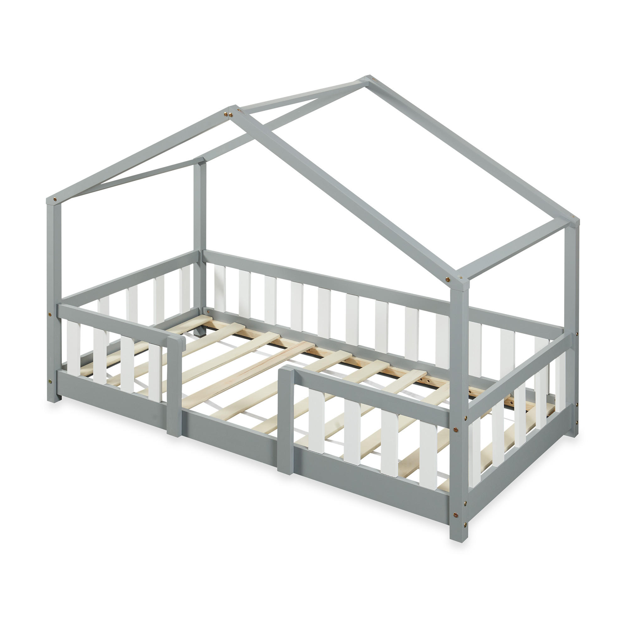 HAUSBETT Treviolo - Hellgrau/Weiß, Holz (80/160cm) - [en.casa]