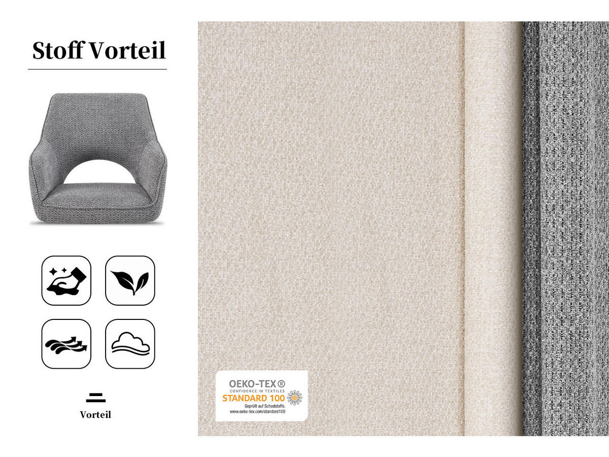 ESSZIMMERSTUHL THOMAS-NOVA 2er-Set 360°drehbar - Schwarz/Weiß, Textil (57/85/63cm) - DUBI Möbel