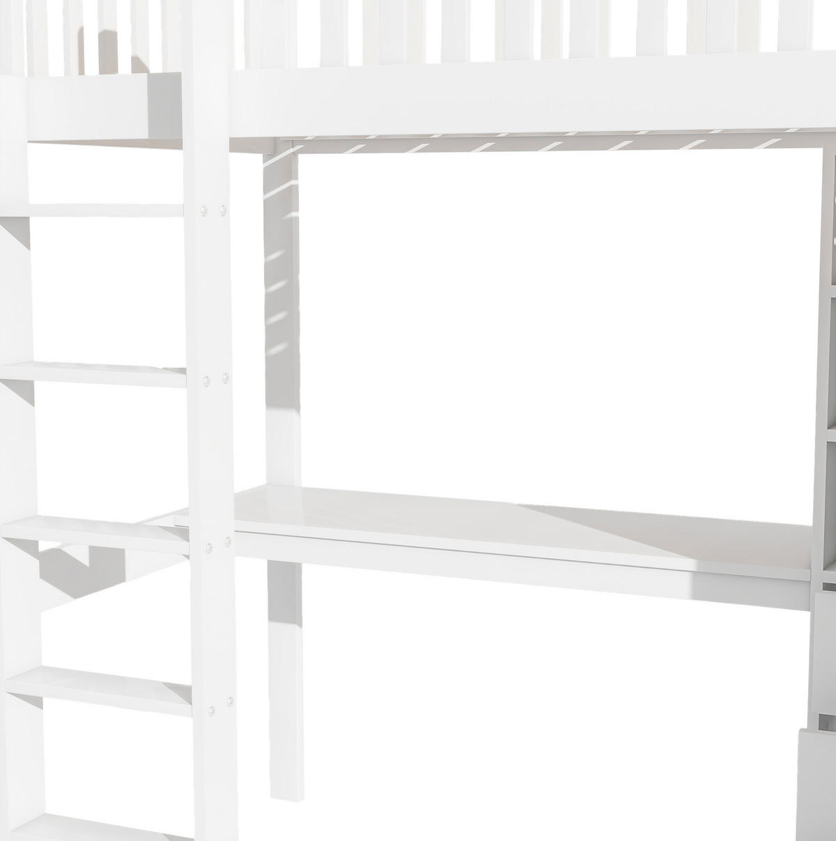 HOCHBETT 90/200 cm in Weiß mit Schreibtisch, Kleiderschrank und Treppe - Weiß, Holz (90/200cm) - BEAOK