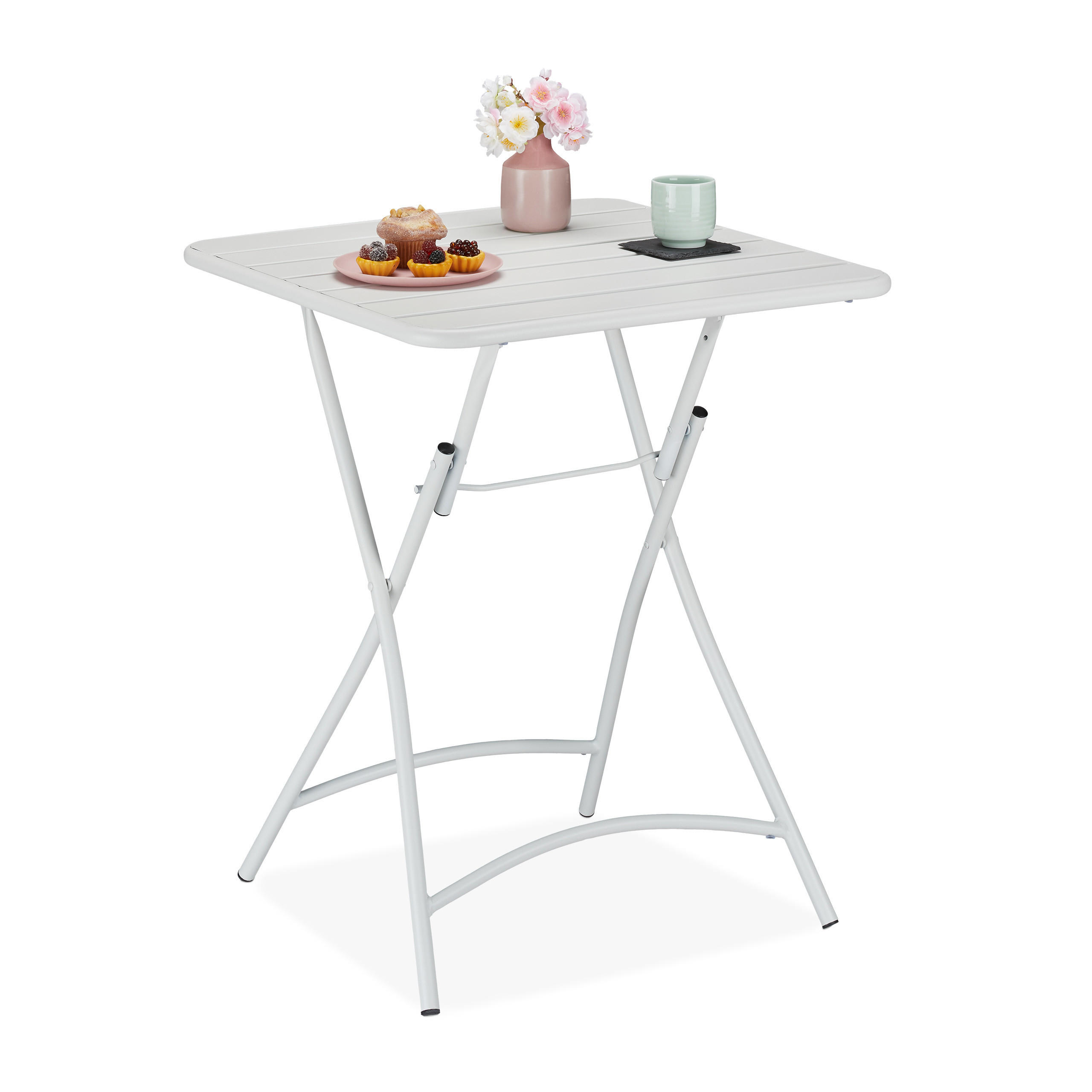 BALKONTISCH - Weiß, Metall (59/59/74cm) - Relaxdays