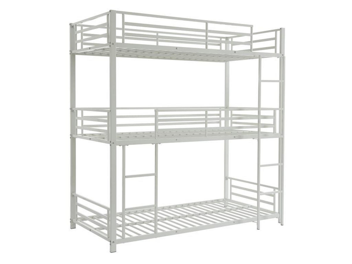 ETAGENBETT - 3 Personen - 3 x 90 x 190 cm - Metall - Weiß + Matratze - ELOUAN III - Weiß, Metall - Vente-Unique