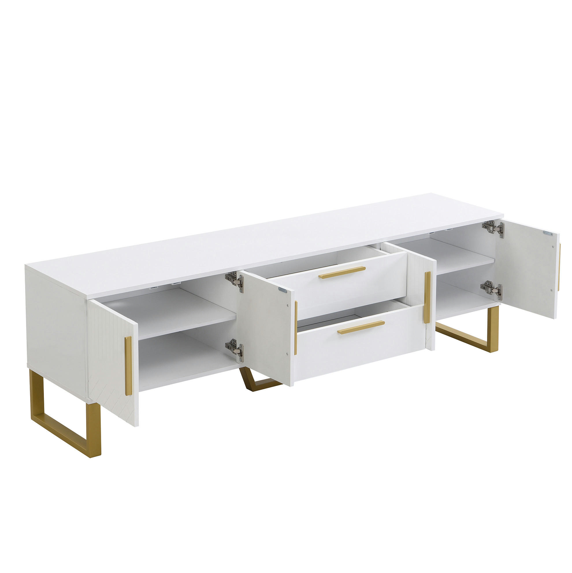 TV-SCHRANK in Hochglanz Weiß mit goldfarbenen Füßen und Griffen 170/40/53.5 cm - Weiß, Holzwerkstoff (170/53/40cm) - Redom