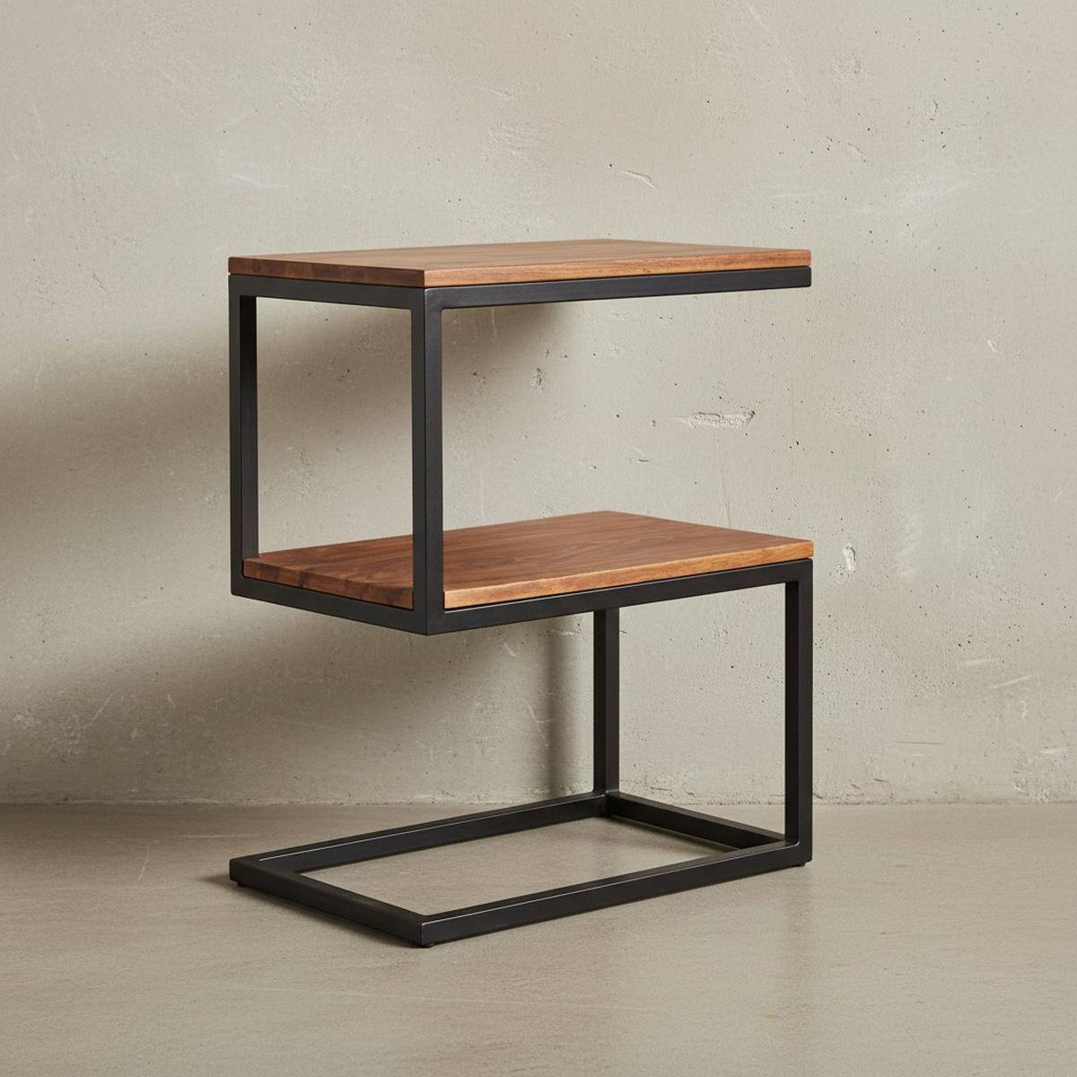 BEISTELLTISCH Massivholz S-Design Metallgestell Ablageflächen INDI, Braun 45x30x60 cm - Schwarz/Braun, Holz/Metall (30/45/60cm) - KADIMA DESIGN