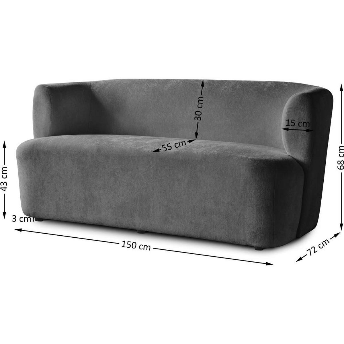 2-SITZER SOFA Nori dunkelgrau velour - Dunkelgrau/Schwarz, Kunststoff/Textil (150/68/72cm) - Beautysofa