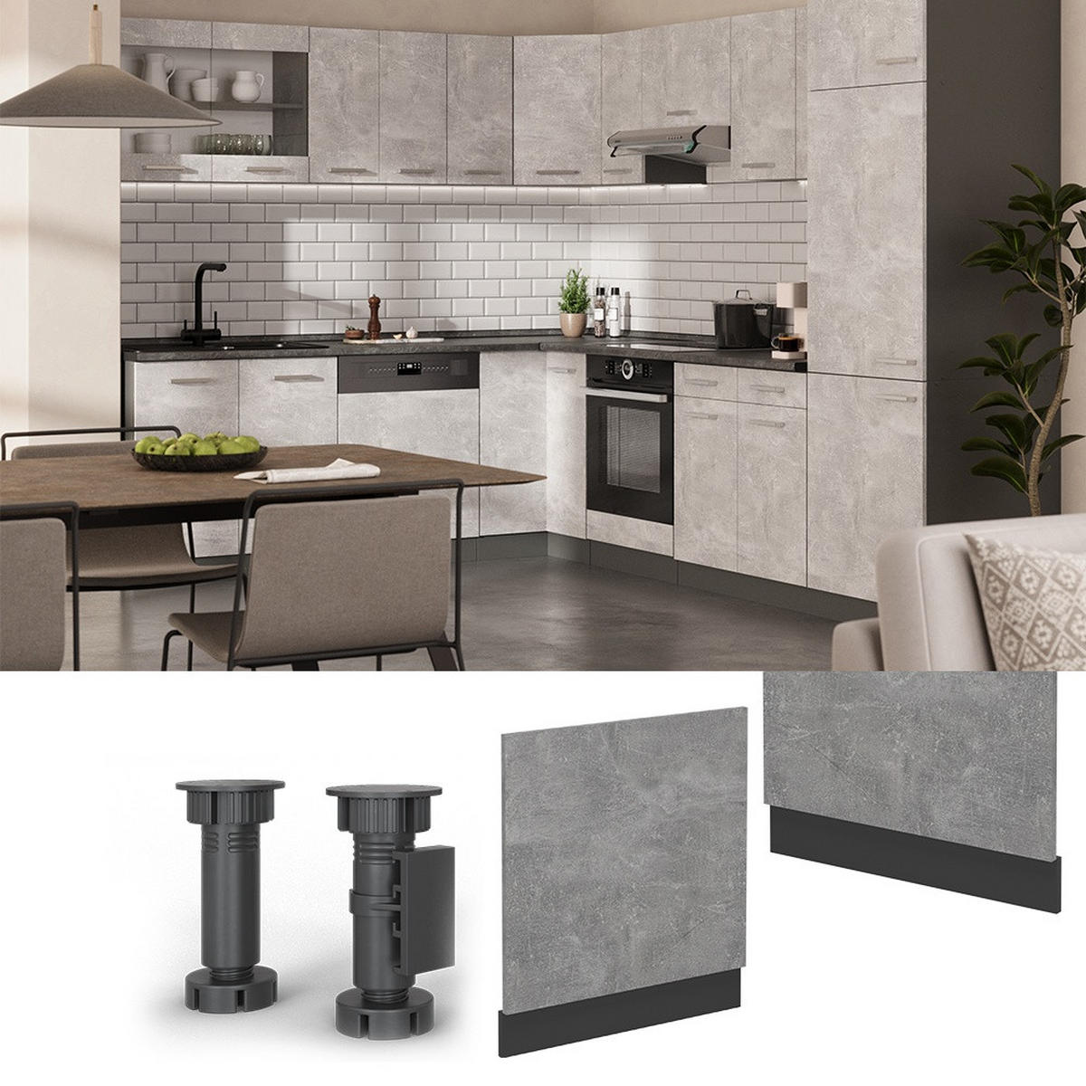 SPREDNJA PLOŠČA R-Line Beton 60 cm brez delovne plošče - siva/antracit, leseni material (60/57.2/1.6cm) - Vicco