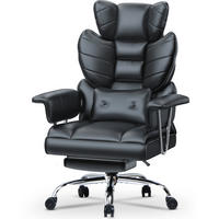 CHEFSESSEL ergonomisch, Leder, Fußstütze – Schwarz - Schwarz, Metall (58/128/50cm) - Rattantree