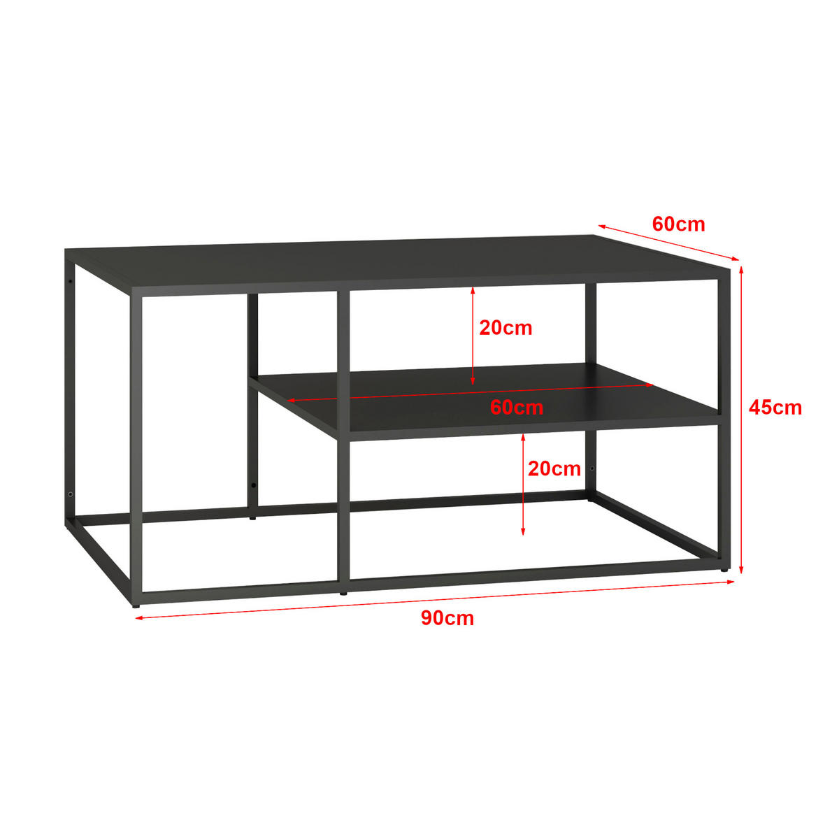 COUCHTISCH Solund 45/90/60 cm - Schwarz, Metall (60/90/45cm) - [en.casa]