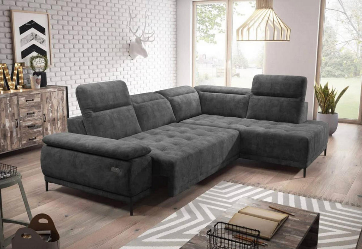 ECKSOFA FOCUS XL L-förmig Konfiguration freistehend RECHTS 352x204x98cm Dark grey - Dunkelgrau, Holz/Textil (352/204cm) - DomoHome