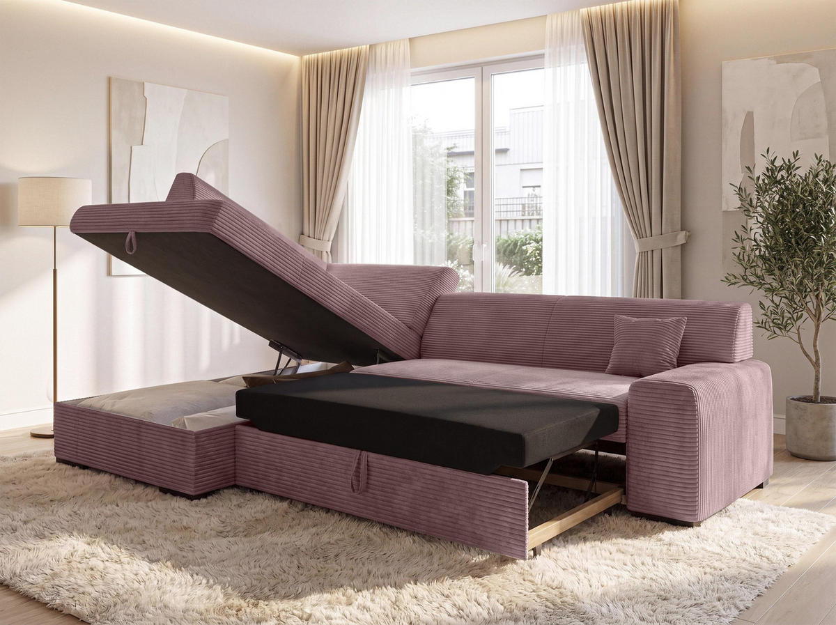 ECKSOFA L Form Minosa Rosa 260/175/71 cm Links mit Schlaffunktion - Pink/Schwarz, Kunststoff/Textil (260/175cm) - AX Living
