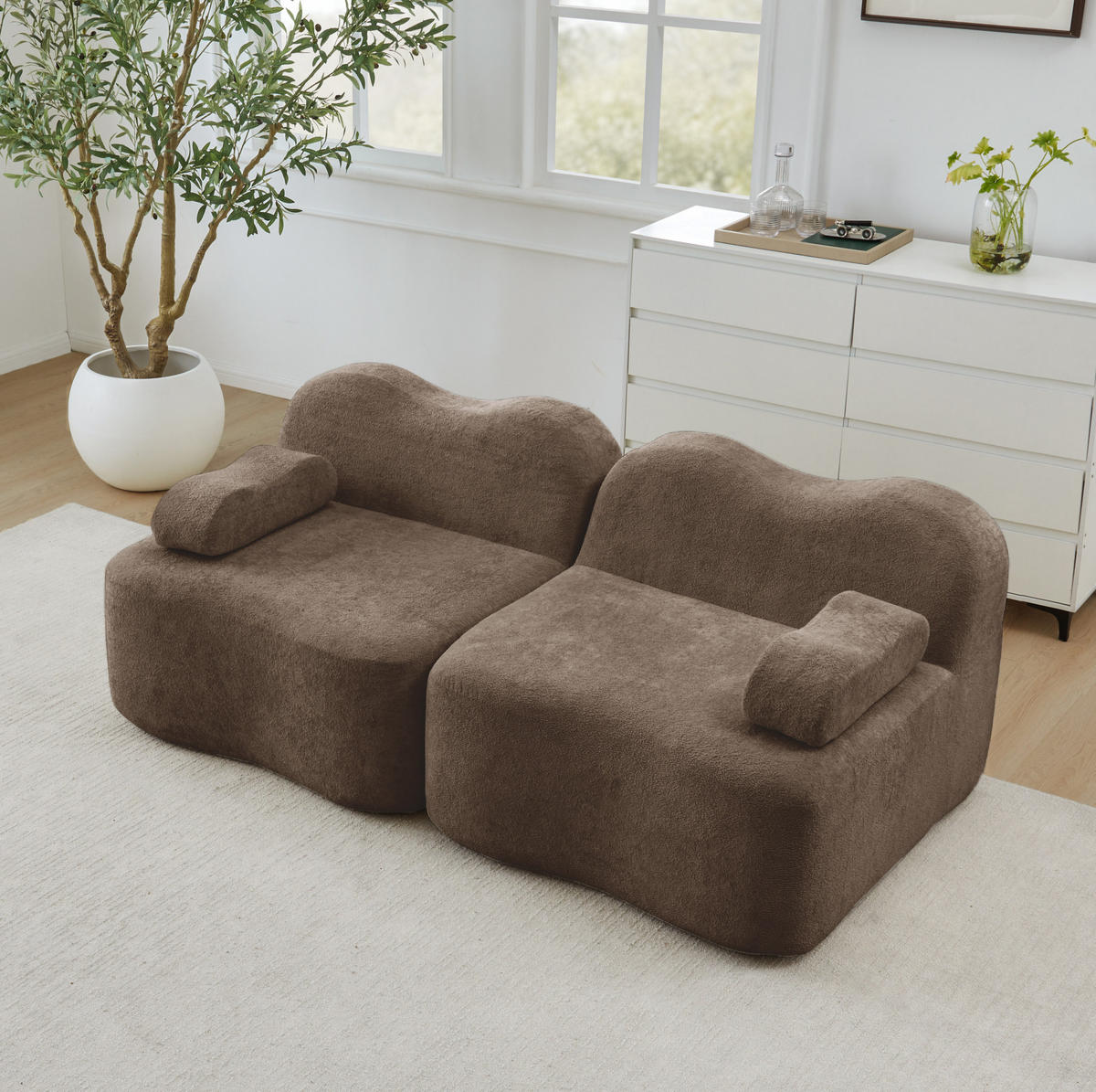 2-SITZER Sofa aus Samt Braun ohne Montage mit tiefer Sitzfläche und beweglichen Armlehnenkissen - Braun, Textil (192/70/98cm) - Modfu