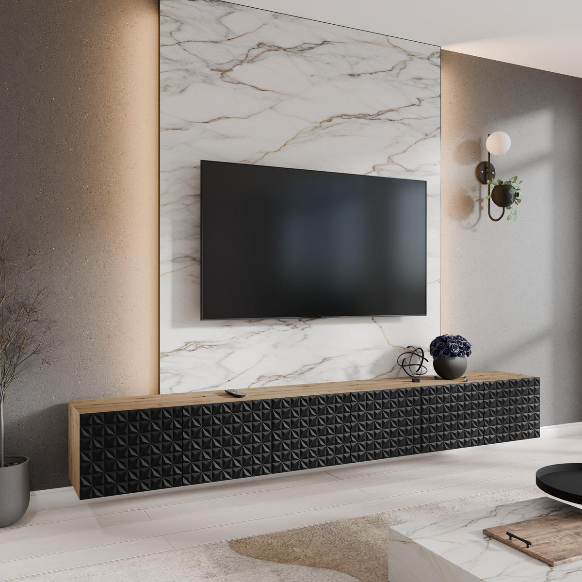 TV-SCHRANK CALI - Schwarz/Eiche Artisan, Holzwerkstoff (300/41/40cm) - Meblini