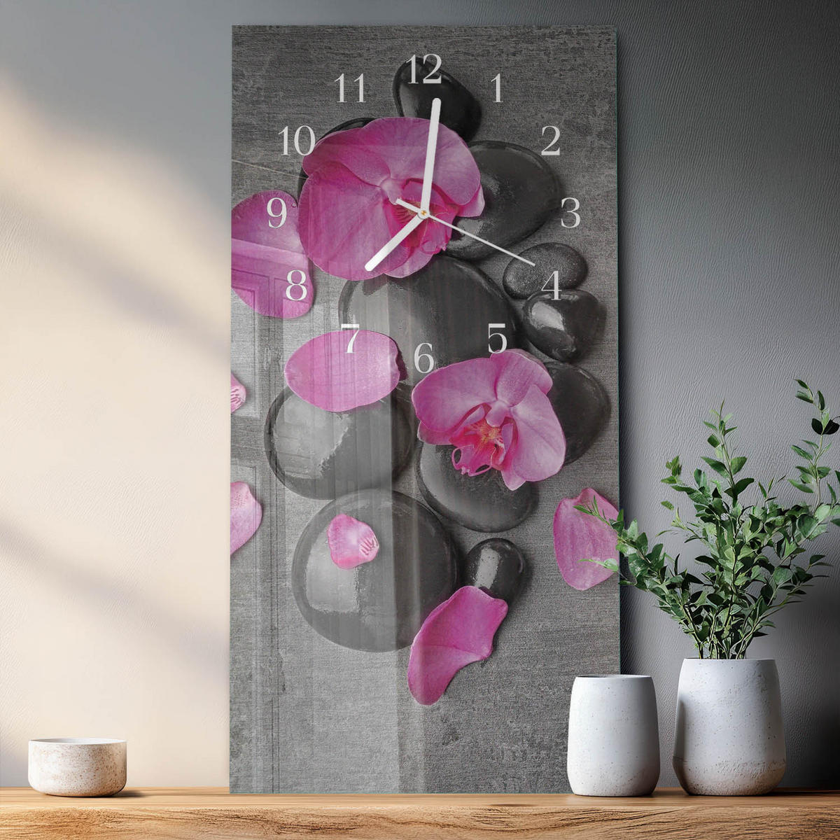 WANDUHR 30x60 cm - Orchideenblüte - Multicolor, Glas (30/60/0.4cm) - TULUP