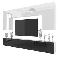 WOHNWAND Milano 2, Weiß/Schwarz Hochglanz, 300 cm, Grifflos - Weiß, Holz (300/155/36cm) - B BELINI GROUP