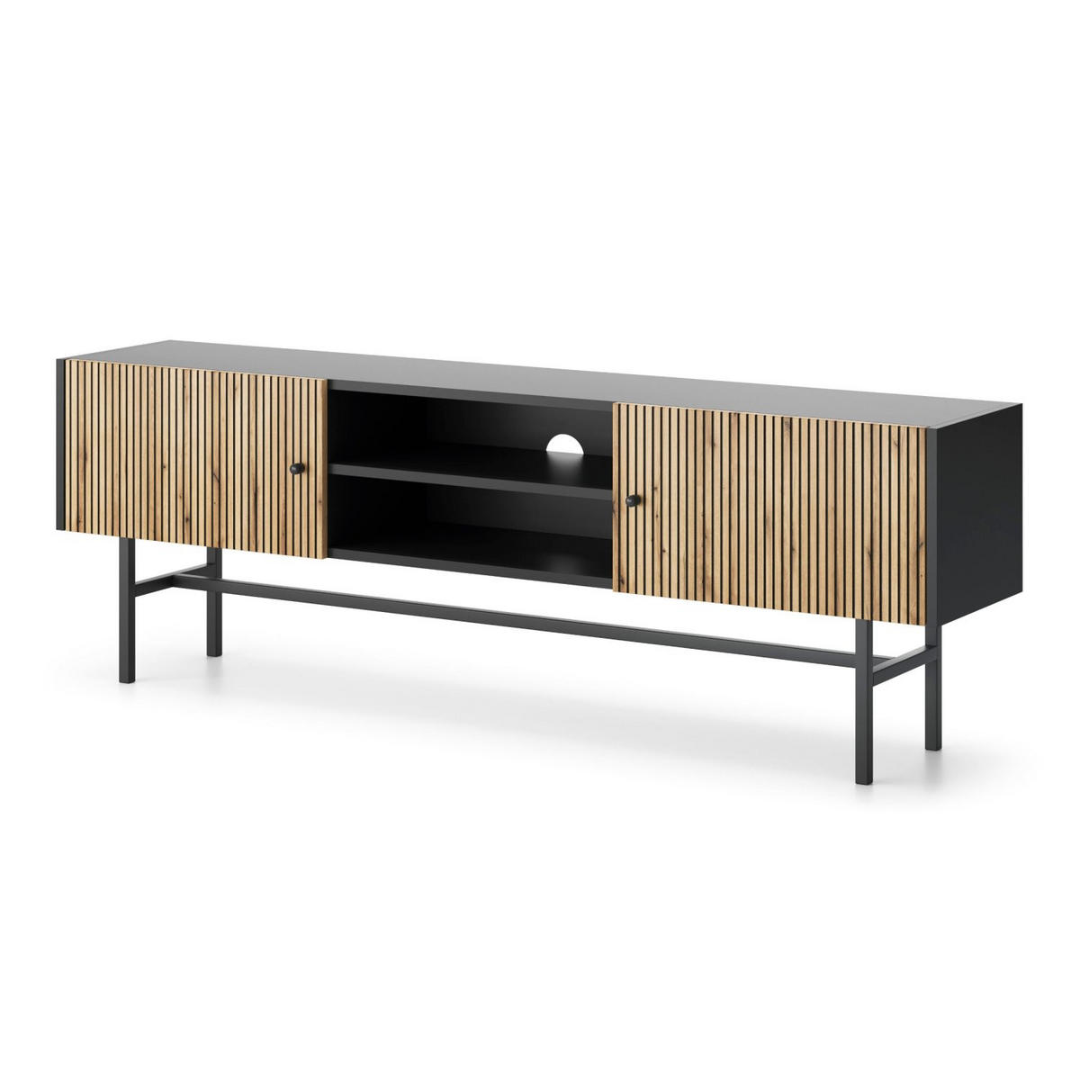 TV-LOWBOARD Divenos Schwarz / Holzoptik Eiche 155 cm - Eichefarben/Schwarz, Holzwerkstoff/Metall (155/52/35cm) - Selsey