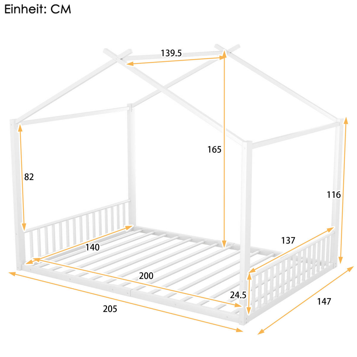 HAUSBETT 140/200 cm weiß aus Metall - Weiß, Metall (140/200cm) - OKWISH