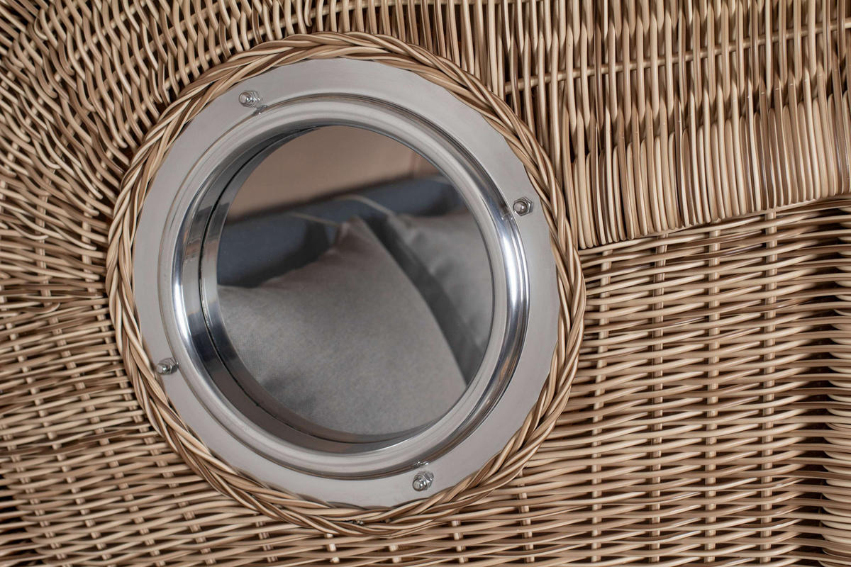 STRANDKORB Düne 2-Sitzer Teak Shell - Blau/Braun, Holz/Metall (125/170/80cm) - Mr. Deko