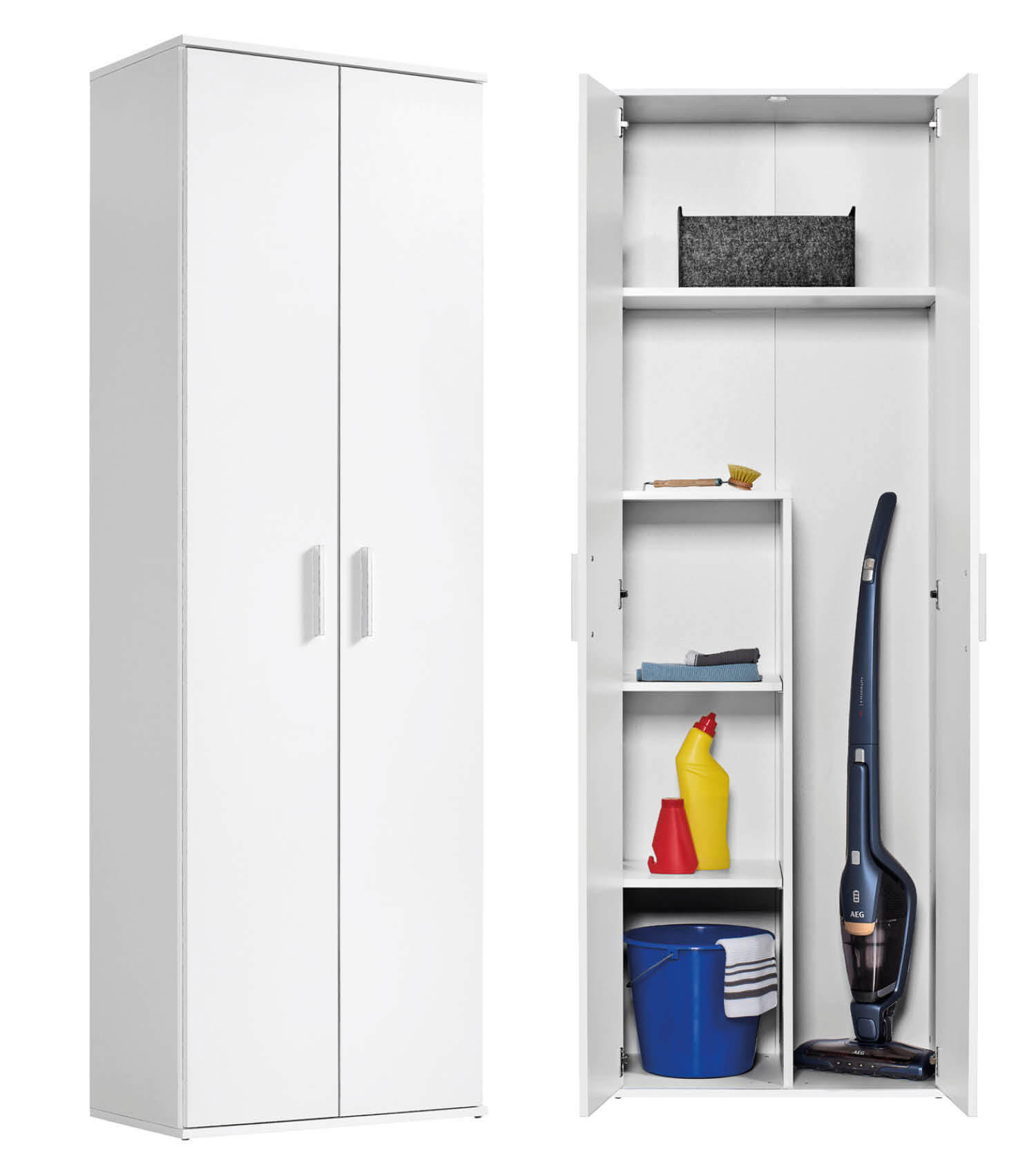 BESENSCHRANK Der Lange - Weiß, Holzwerkstoff (60/180/34cm) - Mokebo