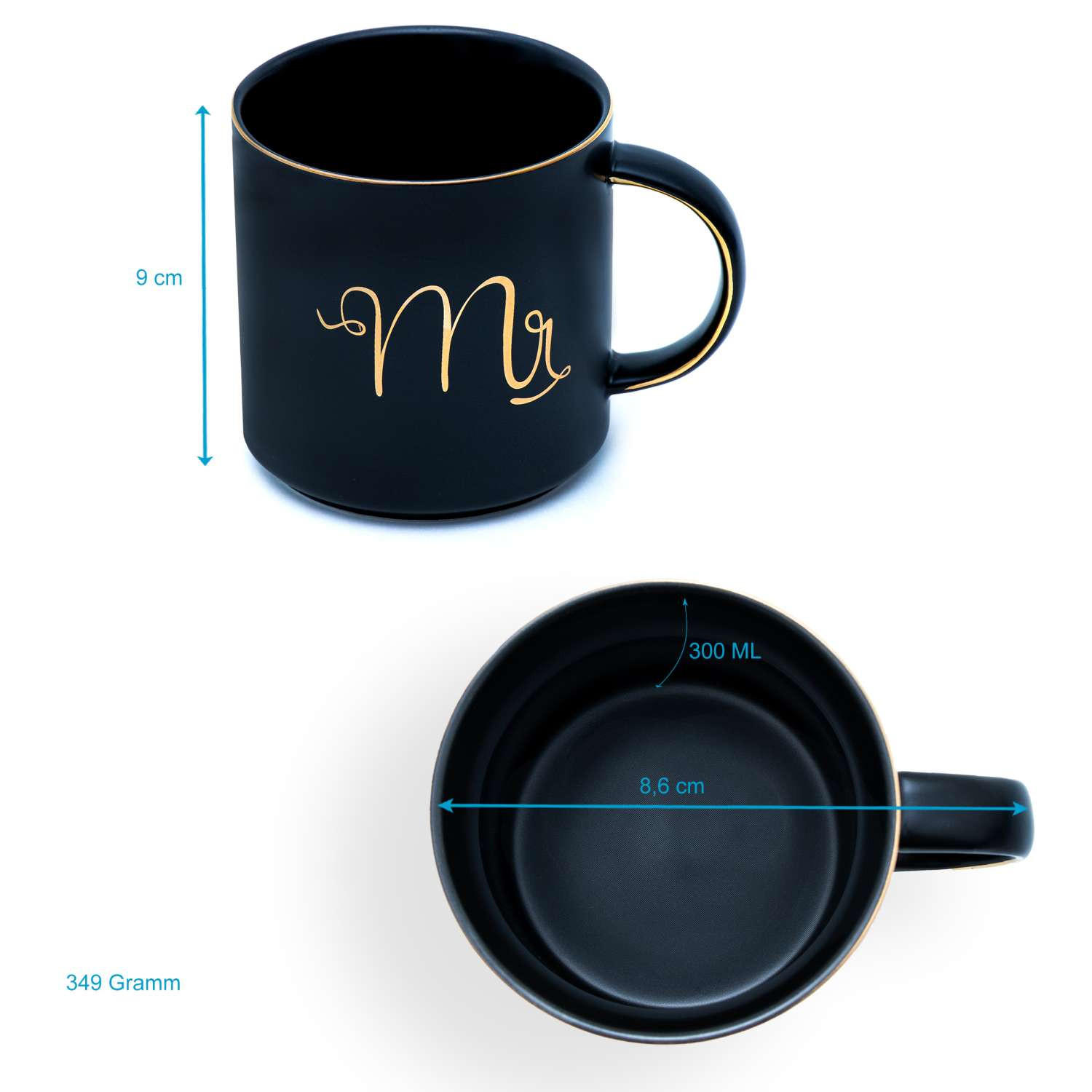 KAFFEETASSE mit Goldrand und Aufschrift Mr 300 ml - Schwarz, Keramik (0.3L) - Intirilife