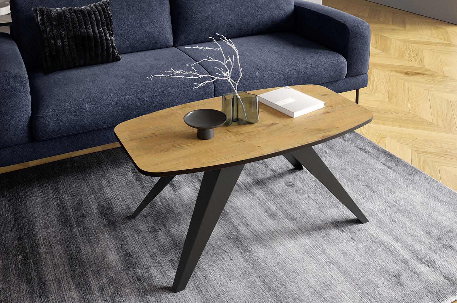 COUCHTISCH Luna Eiche Lancelot / Schwarz 120 / 60 / 48cm - Schwarz/Braun, Holz/Holzwerkstoff (60/120/48cm) - Feldmann-Wohnen