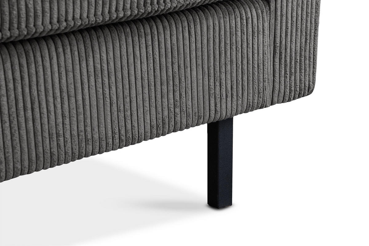 2-SITZER-SOFA INVIA Klassische-Stil mit Armlehnen, Feinkord-Stoff, Grau - Schwarz/Grau, Textil (164/87/98cm) - KONSIMO®