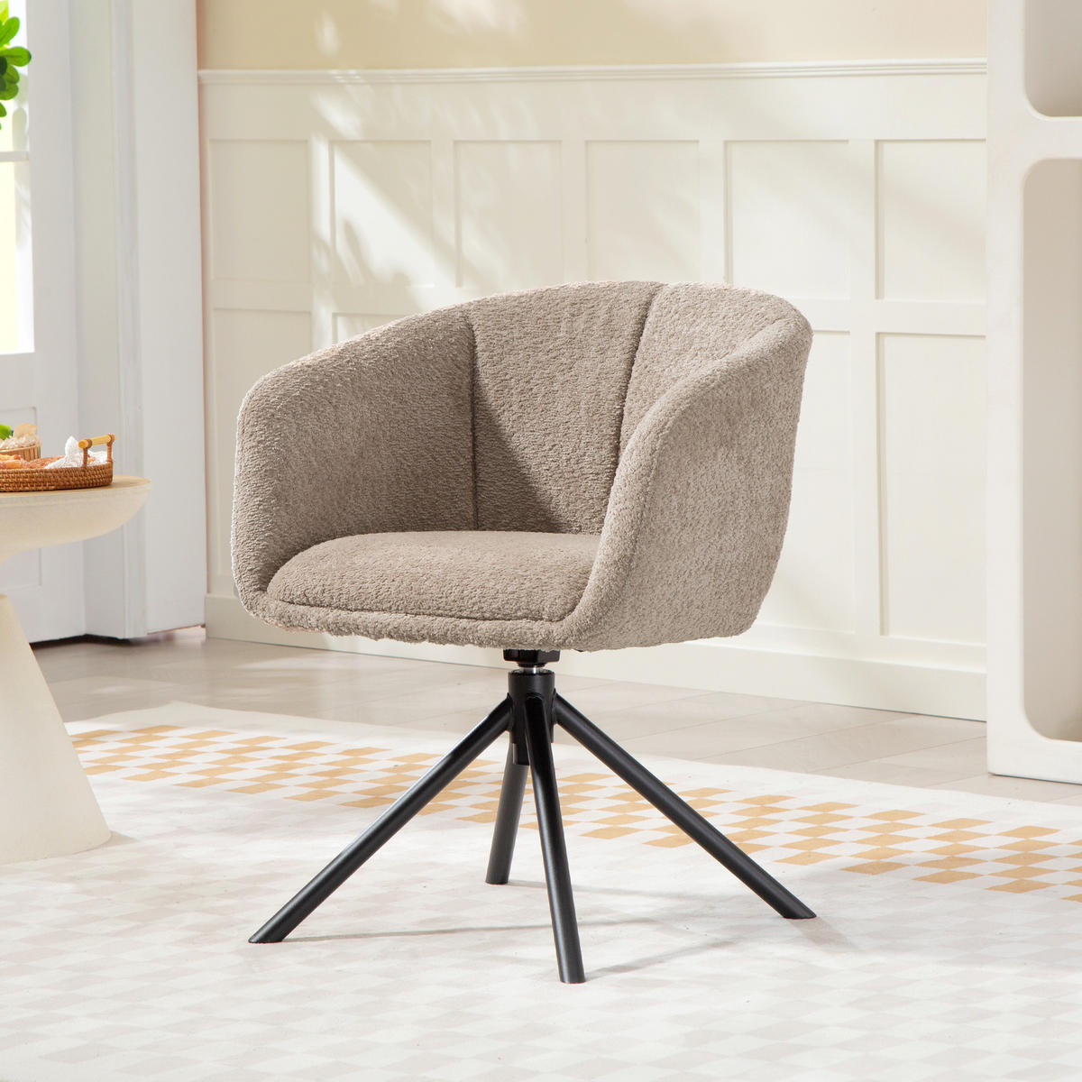 SESSEL Loungesessel mit Armlehne, 360° Drehfunktion, Leinenoptik, Hellbraun - Braun, Textil (58.5/78.5/59cm) - HOMCOM