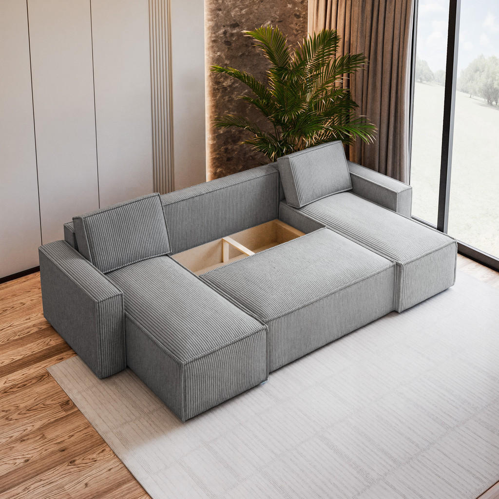 Thumbnail - Masseno Wohnlandschaft, Schwarz, Holz, 5-Sitzer, U-Form, 306x85x140 cm, Wohnzimmer, Sofas & Couches, Wohnlandschaften, W...