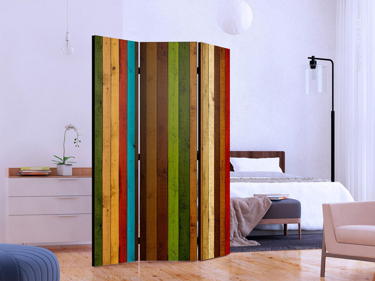 PARAVENT Einseitig Bedruckter 3-tlg 135x172 cm Holz Regenbogen - Multicolor, Holz/Textil (135/172/3cm) - Muralo