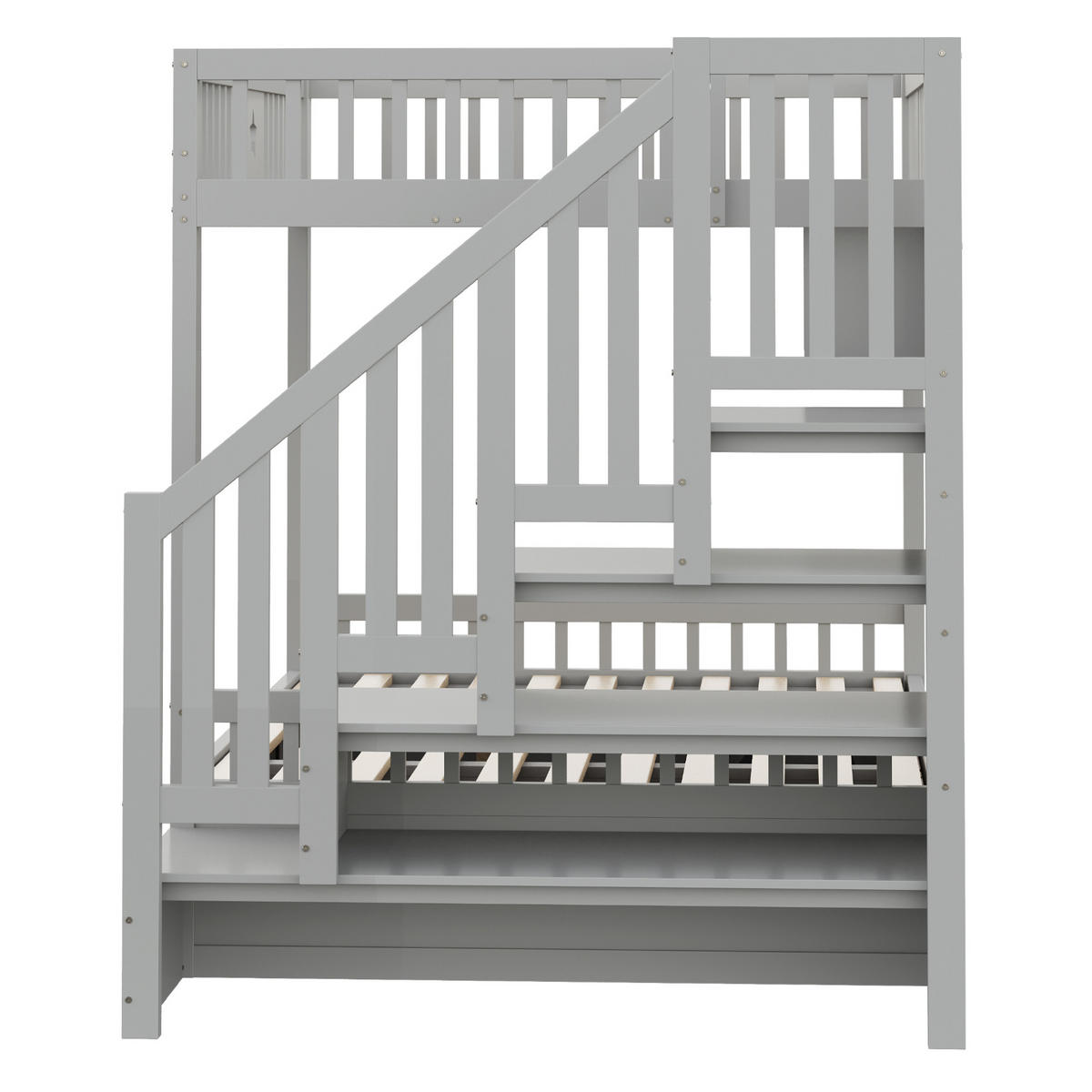 ETAGENBETT 140/200 cm in Grau mit Stauraum, Regalen und Treppe - Grau, Holzwerkstoff (140/200cm) - OKMYHOME
