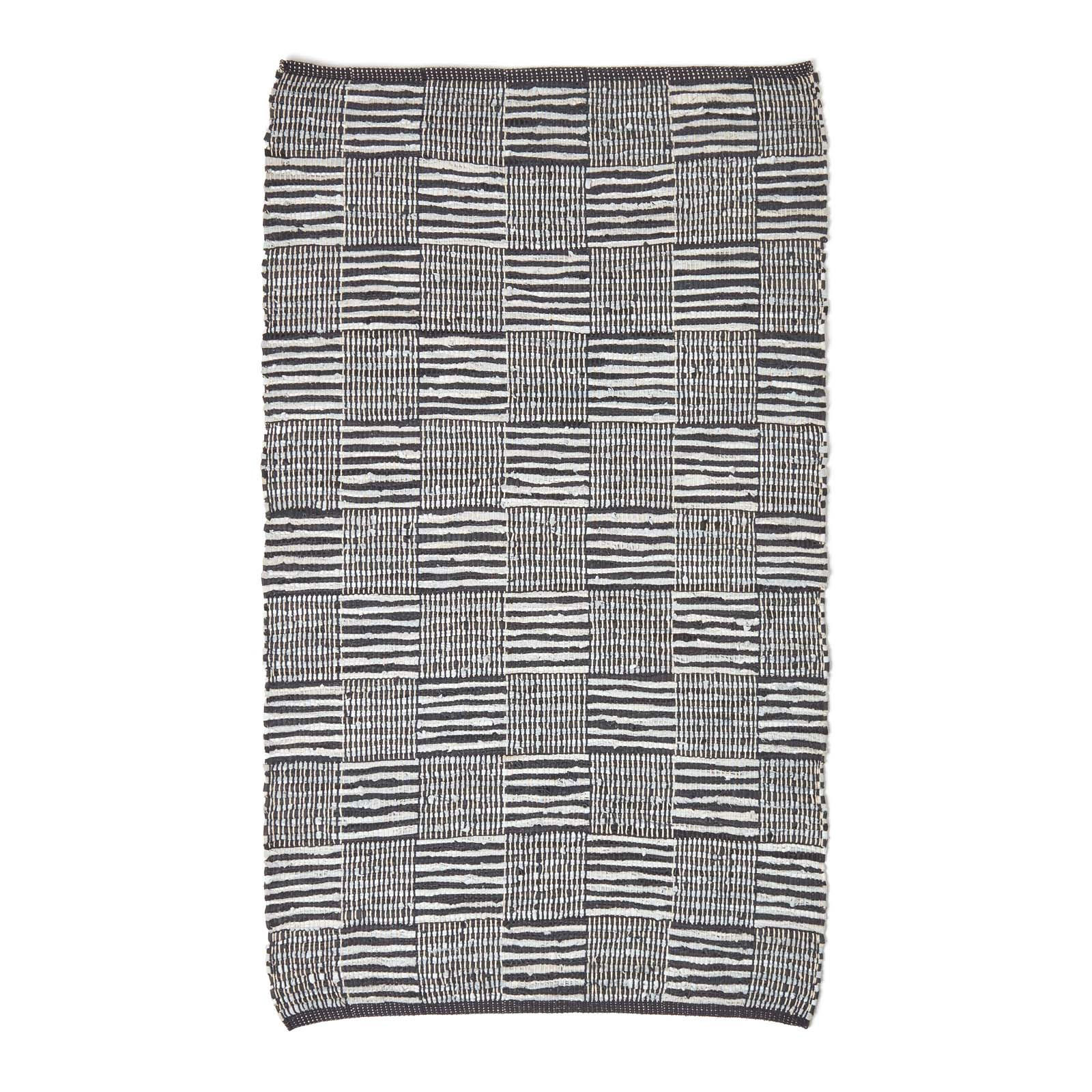 LEDERTEPPICH geometrisch mit Webmuster 120/180 cm - Schwarz, Leder (120/180cm) - Homescapes
