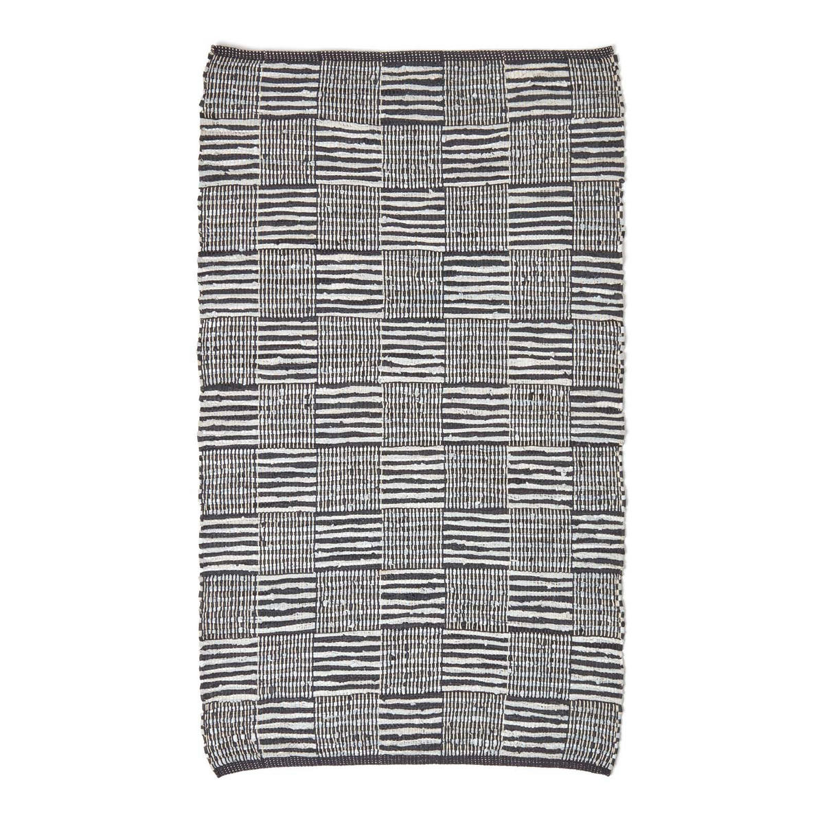 LEDERTEPPICH geometrisch mit Webmuster 90/150 cm - Schwarz, Leder (90/150cm) - Homescapes