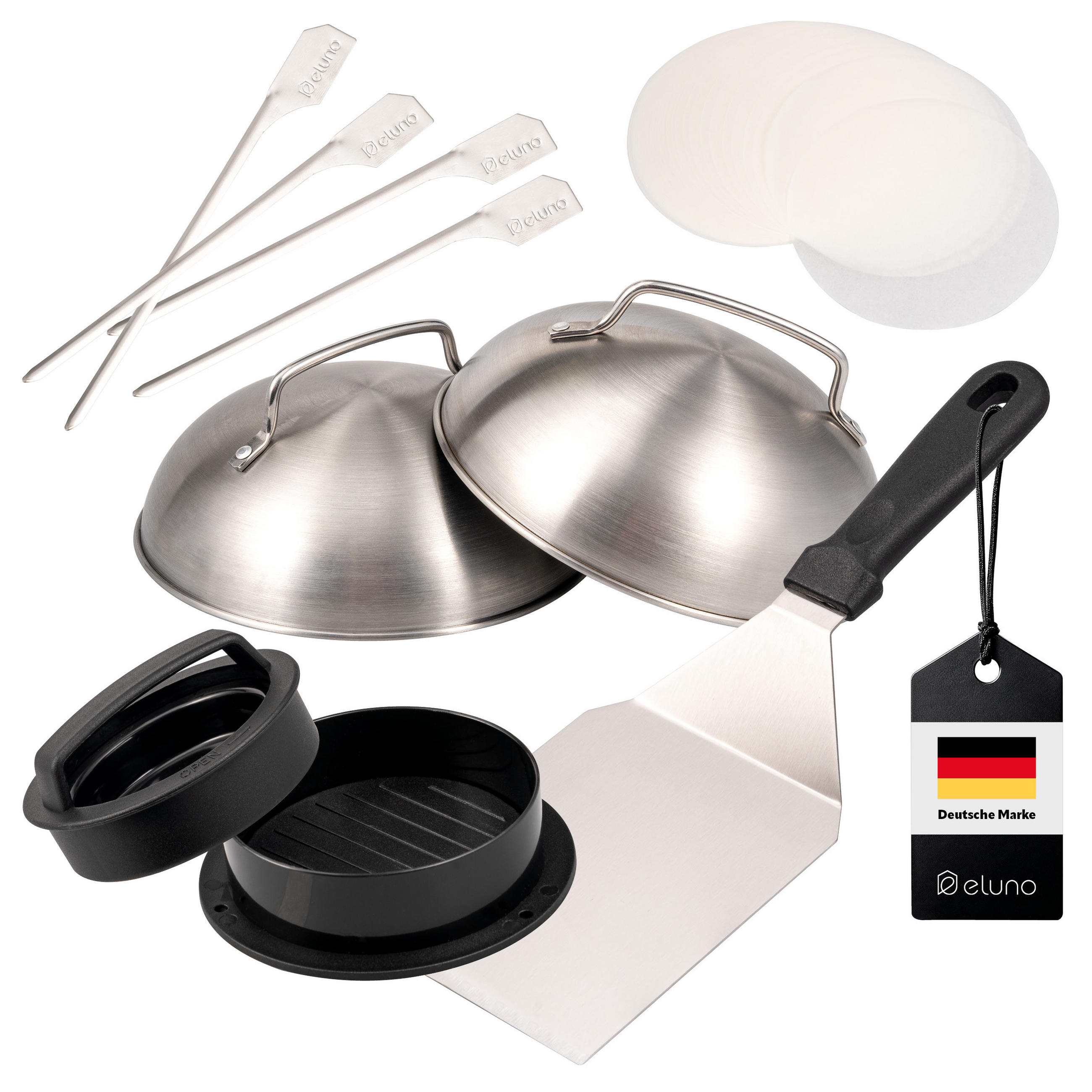 BURGER-SET 6tlg. - Edelstahlfarben, Metall (13/6/30cm) - eluno