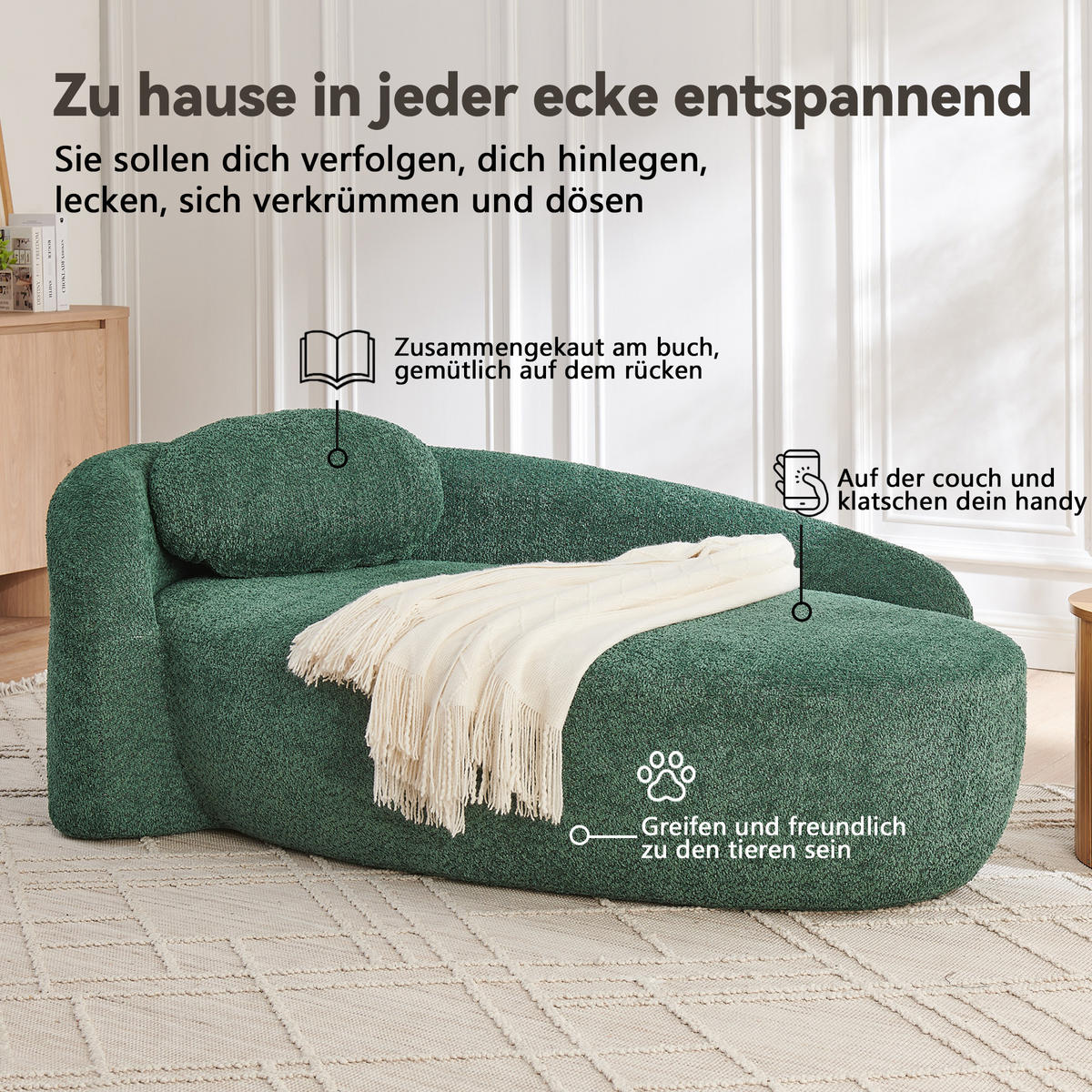 ECKSOFA 170/96/62 cm Grün Teddy mit Kissen - Grün, Textil (170/96cm) - Oxeza