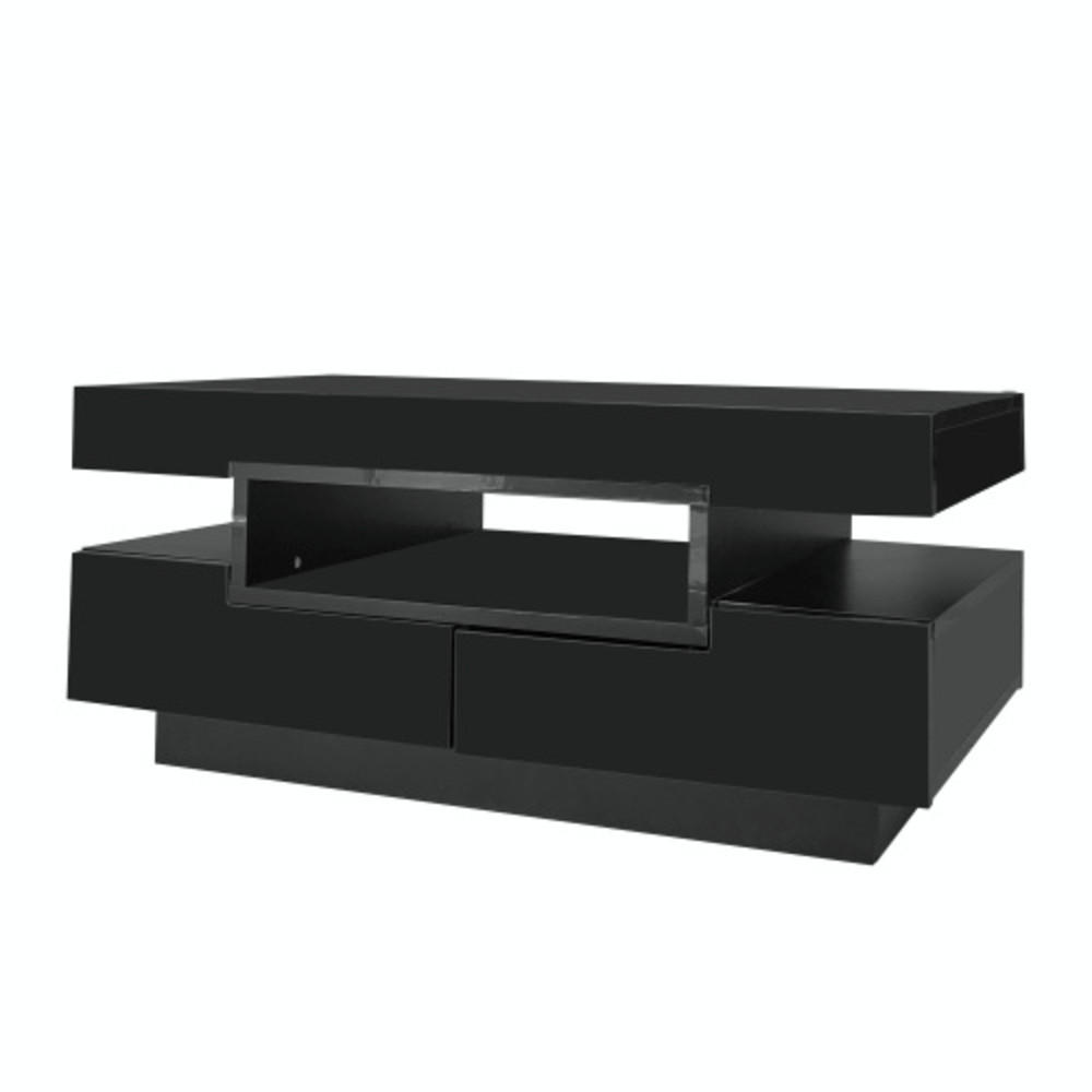 COUCHTISCH Schwarz aus Spanplatte mit Hochglanzoberfläche und integrierter LED-Beleuchtung 80×50×36 cm - Schwarz, Holzwerkstoff (50/80/36cm) - Luhomfu