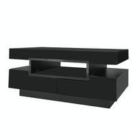 COUCHTISCH Schwarz aus Spanplatte mit Hochglanzoberfläche und integrierter LED-Beleuchtung 80×50×36 cm - Schwarz, Holzwerkstoff (50/80/36cm) - Luhomfu
