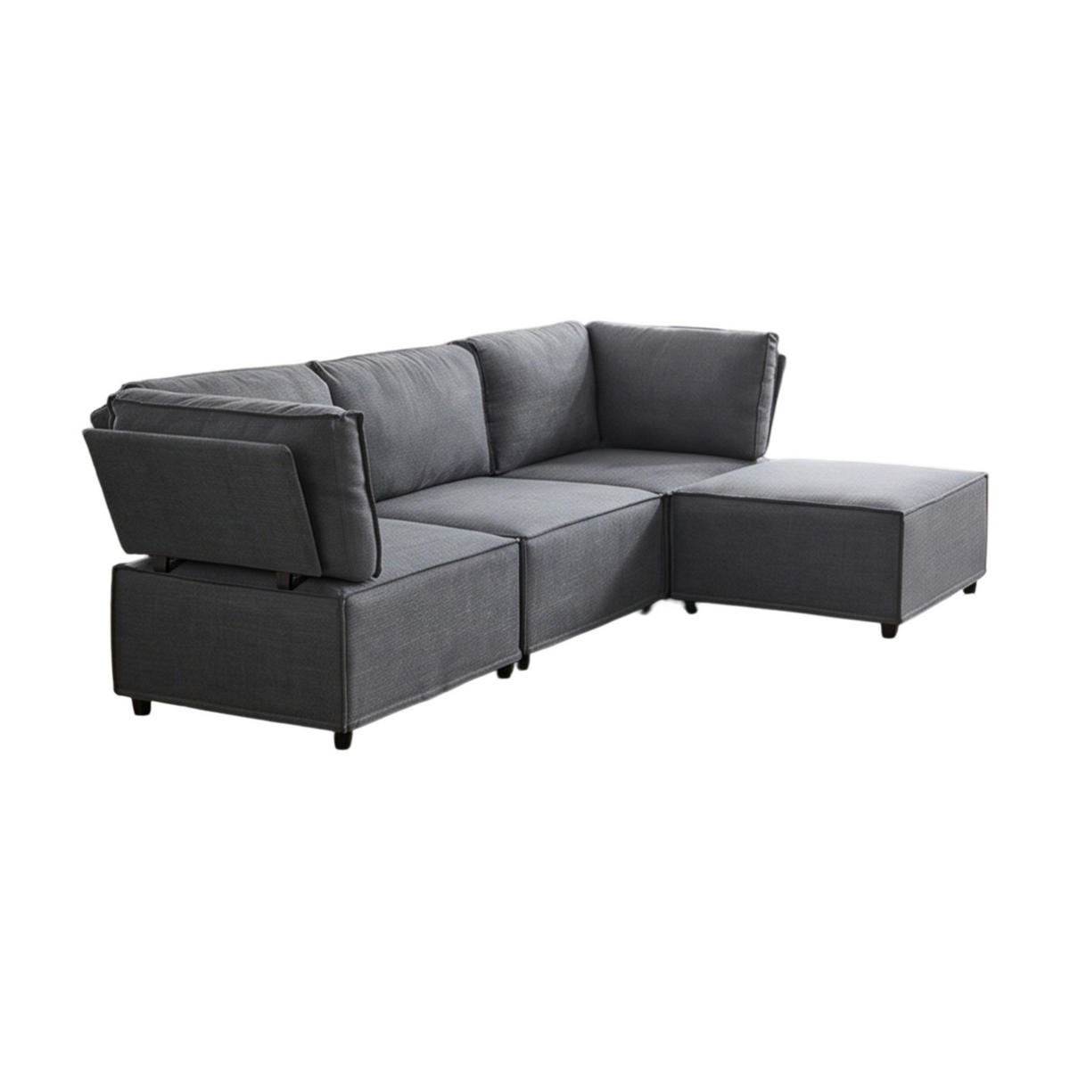 ECKSOFA aus Leinenstoff mit flexibler Kombination - Dunkelgrau, Textil (238/154cm) - EVRYAE