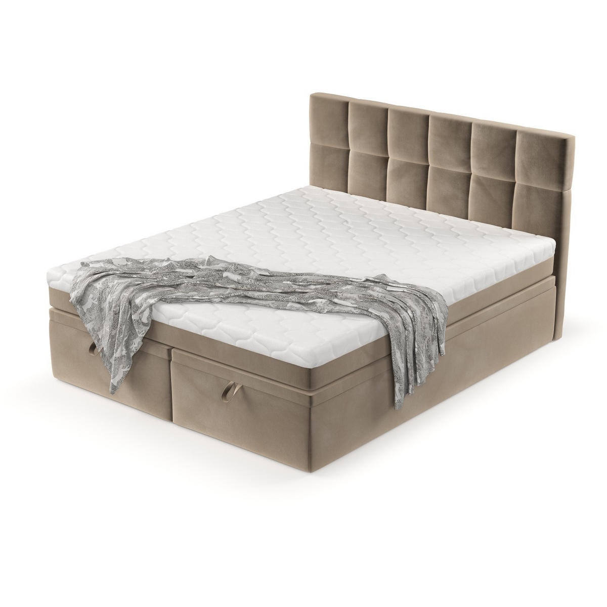 BOXBETT Elano 180/200 cm Taupe im Paros Stoff - Taupe/Schwarz, Holz/Holzwerkstoff (180/200cm) - AltaBeds