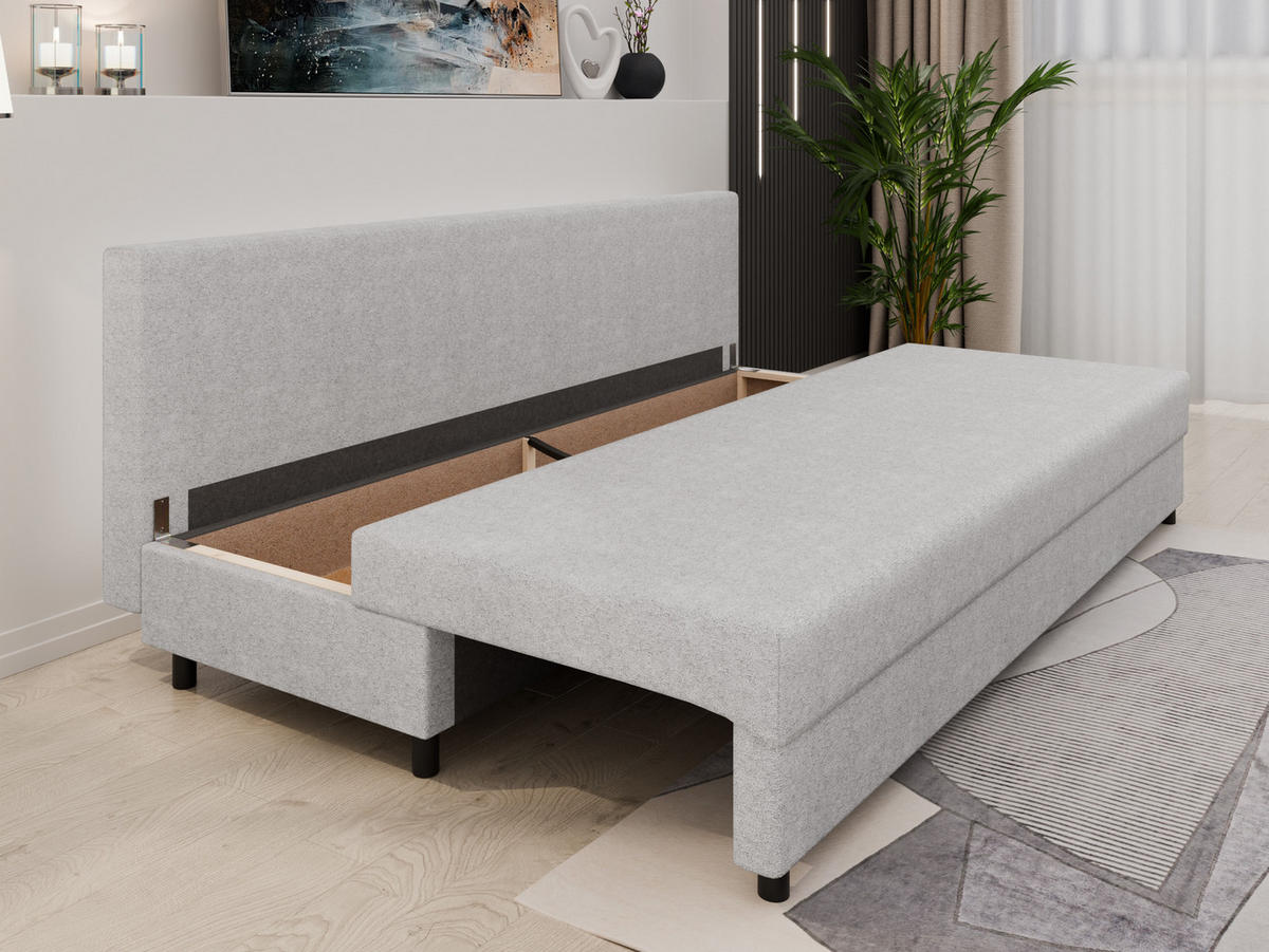SCHLAFSOFA Facile mit Bettkasten – Moderne 2-in-1 Couch mit Stauraum, hellgrau - Hellgrau, Holz (194/48/71cm) - Panda Möbel