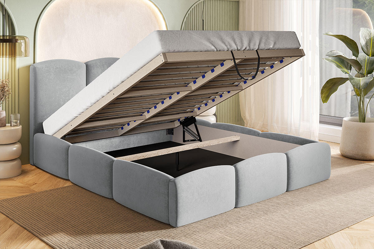 POLSTERBETT 140x200 Roma Slim mit Bettkasten, Lattenrost, Boucle Dunkelgrau - Dunkelgrau, Holz/Textil (140/200cm) - Emporius