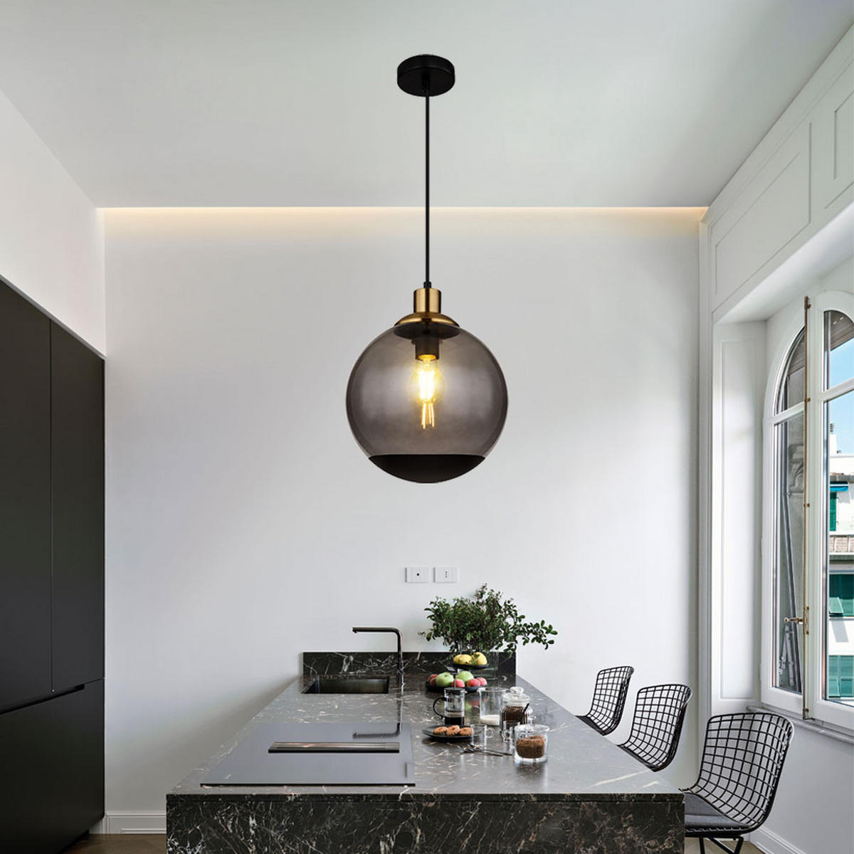 HÄNGELEUCHTE Metall Schwarz Glas - Schwarz, Glas (25/25/120cm) - Globo Lighting