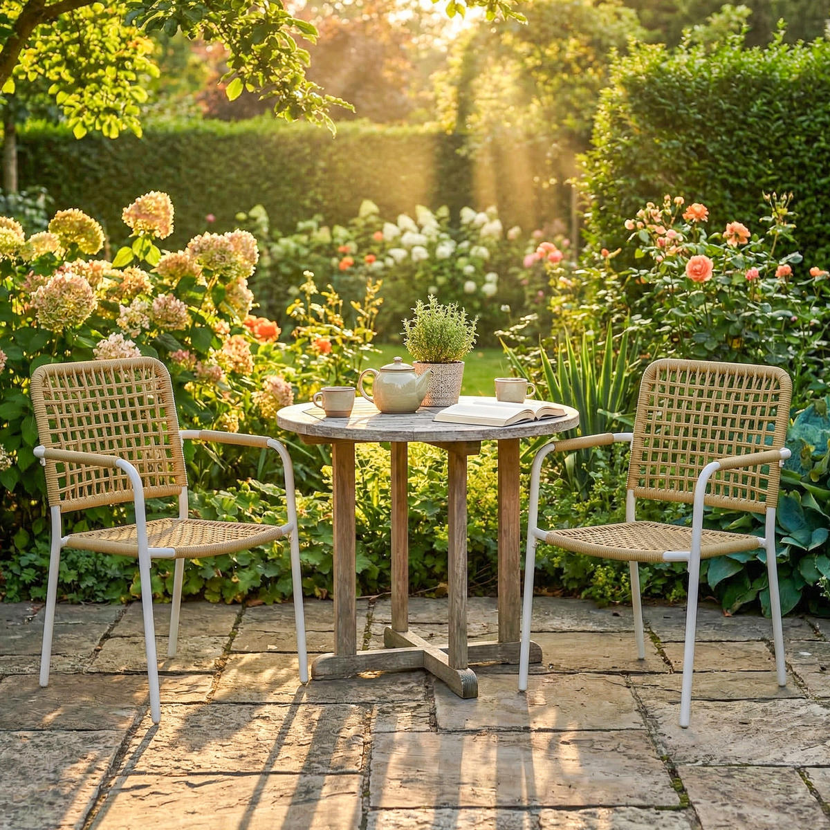 GARTENSTÜHLE 2er-Set DE-13348 geflochtene Harz-Optik & Armlehnen Gelb - Gelb, Metall (55/82/57cm) - ComfortXL