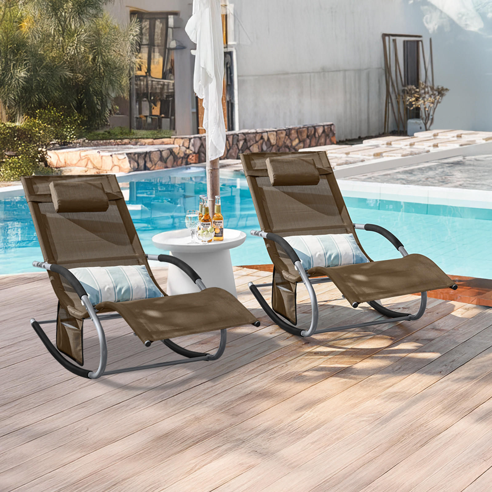 SONNENLIEGE 2er Set Braun - Braun, Metall (63/83/150cm) - SoBuy