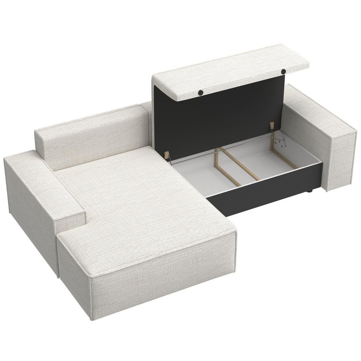 ECKSOFA Farese New Hellbeige Chenille - Ecru/Schwarz, Kunststoff/Textil (267/167cm) - Selsey